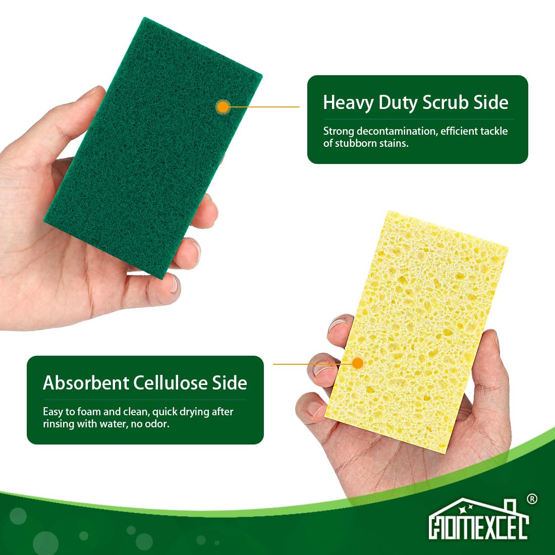 HOMEXCEL Sponges Kitchen 24pcs, Heavy Duty Sponges for Dishes, Scrub Cleaning Sponge for Non-Coated Cookware, Dishes, Pots, Pans, Dual Sided Dish Sponge for Kitchen, Household, Bathroom and More