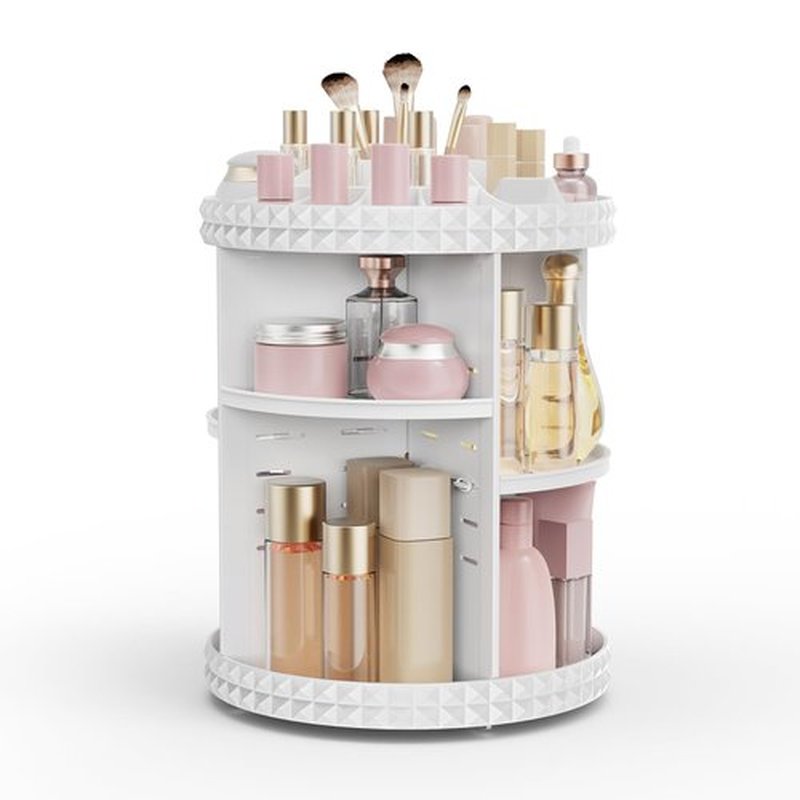 Rosoenvi Rotating Makeup Organizer, 360° Spinning Skincare Organizers, Adjustable Layer Cosmetic Storage Lazy Susan Makeup Organizers for Dresser Bathroom, Medium, White