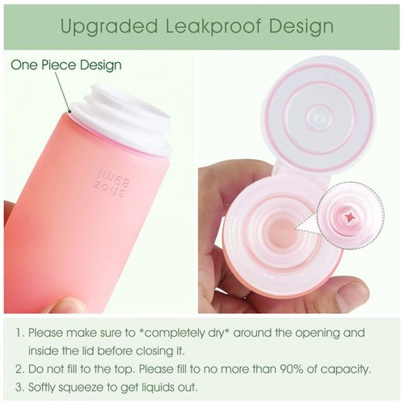 INSFIT Travel Bottles for Toiletries, 3oz Travel Containers for Toiletries Leakproof BPA Free TSA Approved Squeezable Silicone Tubes Travel Accessories with Labels Pink