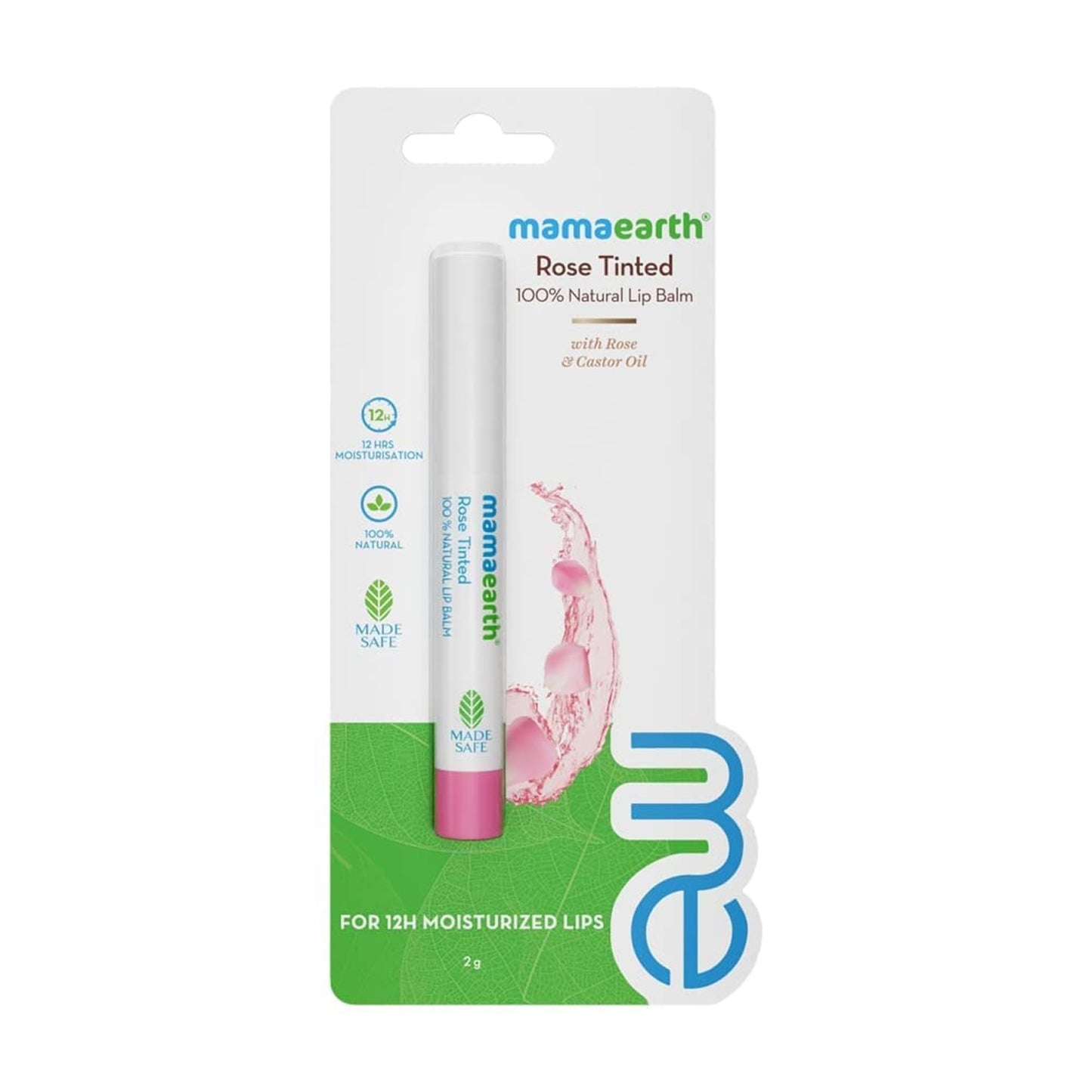 Mamaearth Nourishing Rose Tinted Natural Lip Balm | 12 Hour Moisturization with Castor & Rose Oil | Relieves Dry, Cracked Lips & Makes Lips Soft & Supple | 0.07 Oz/2g