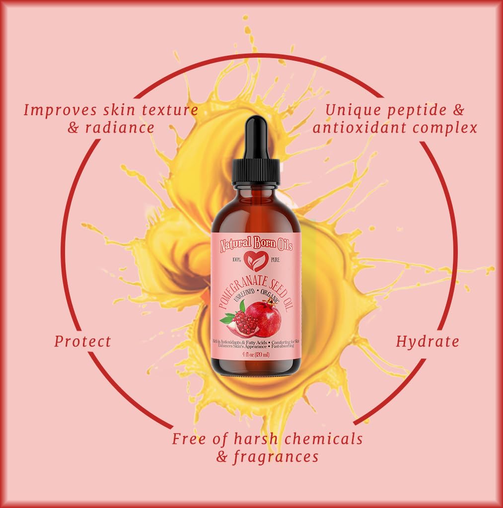 8oz Pomegranate Seed Oil, 100% Pure and Natural, Organic and Rich in Antioxidants for Supple, Soft Skin and Hair - Includes Pump & Flip Cap