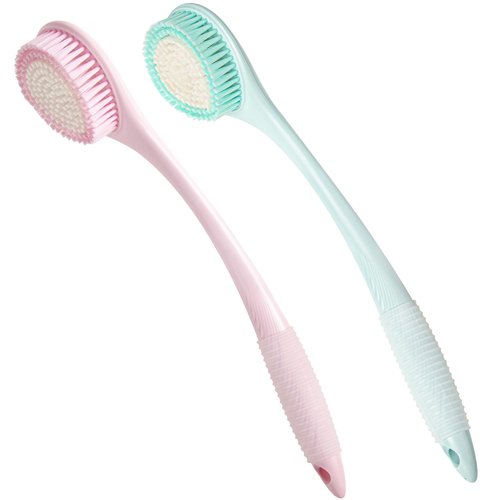 BEDELITE Back Bath Brush Long Handle for Shower of 2 - Soft Shower Brush for Men & Women,Back Brush Scrubber - 16.4" Long Skin Exfoliator for Bath Scrubber Body Brush（2 Pack, Blue & Pink）