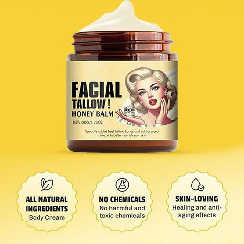 Whipped Beef Tallow and Honey Balm for Face, Beef Tallow Face Moisturizer, Grass Fed Grass Finished Face Cream, Body Lotion, Beef Tallow for Skin
