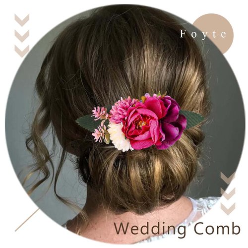 Foyte Flower Bride Wedding Hair Comb White Rose Headpieces Bridal Side Combs Purple Floral Bridesmaid Hair Accessories for Women (Purple)
