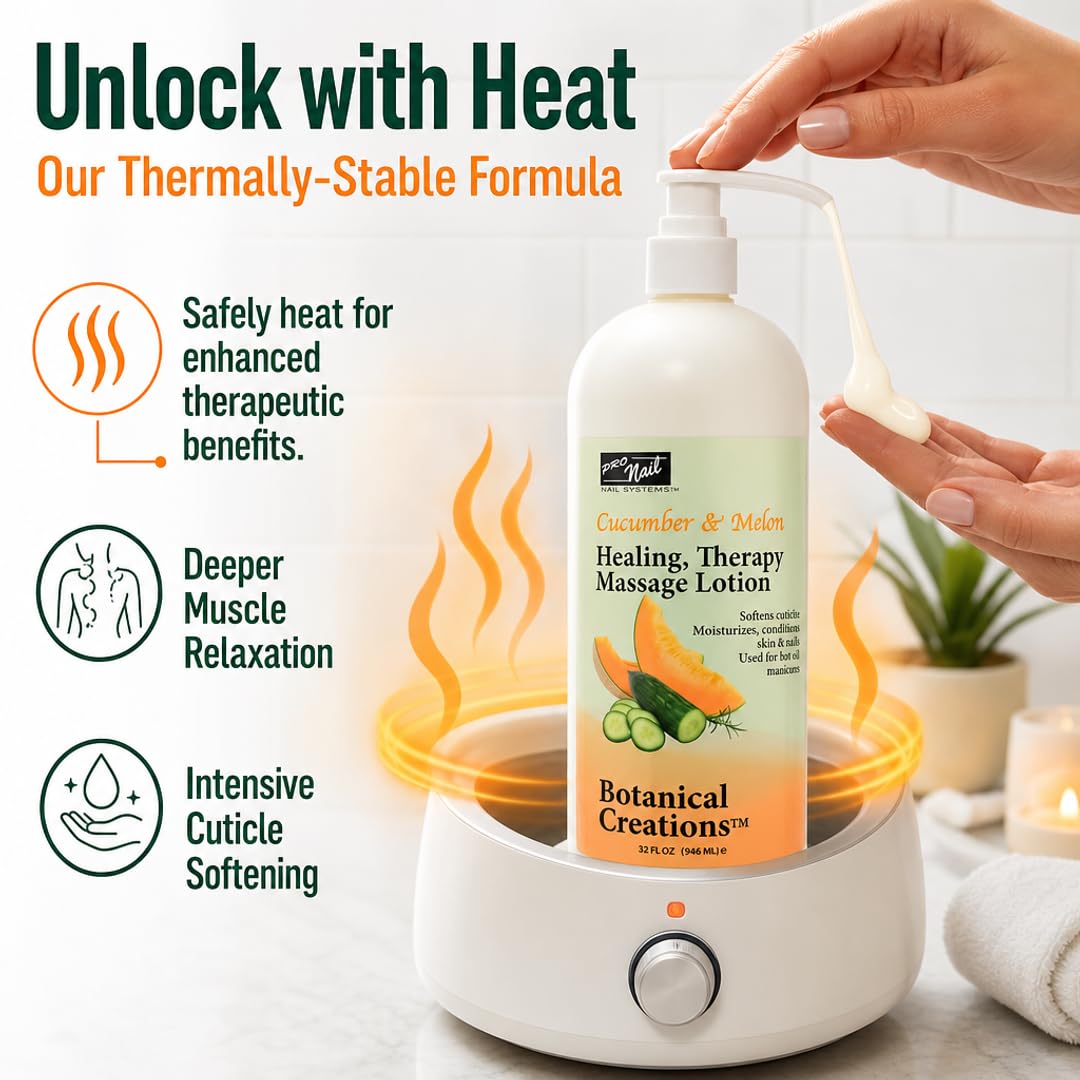 PRONAIL 3-in-1 Massage & Body Lotion – Thermally-Stable Hot Oil Treatment, Massage & Deep Moisturizer | Cuticle Softener & Callus Care | Sulfate-Free, Cruelty-Free | Made in USA | Cucumber Melon 32 oz