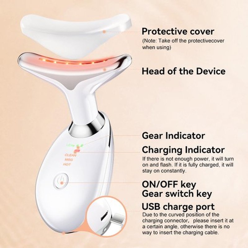 Neck Face Massager, Facial Massager Device, 3 Color Mode, Face Sculpting Tool for Double Chin with Thermal and Vibration (Whtie)