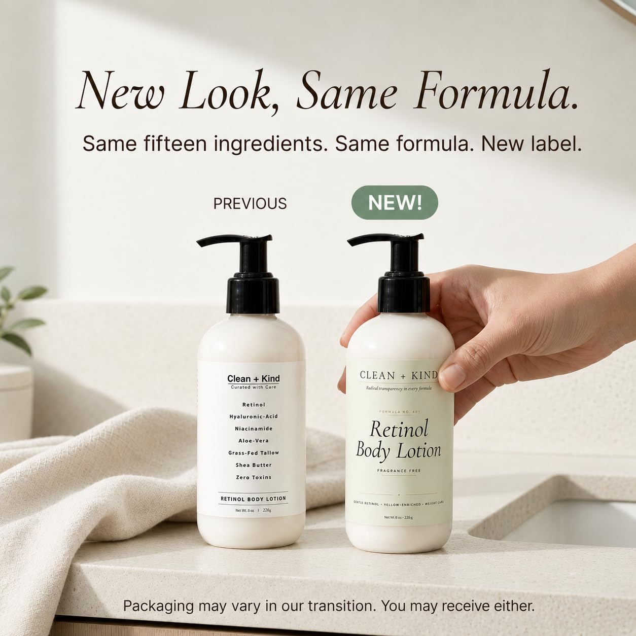 Clean + Kind Retinol Body Lotion with Tallow — Firming + Tightening Anti-Aging Cream for Crepey, Mature Skin, Hyaluronic Acid + Niacinamide — Fragrance-Free Moisturizer for Women, Made in USA, 8 oz