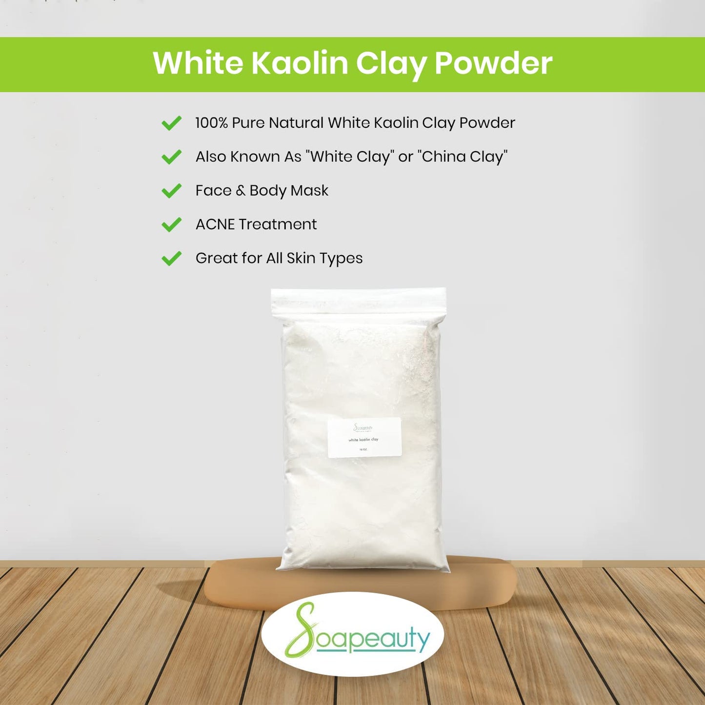 Soapeauty WHITE KAOLIN CLAY Powder | Cosmetic Grade 100% Natural | Facials, Face Mask, Soap Making, Bath Bomb | aka White Clay Powder, China Clay Powder | (1 OZ)
