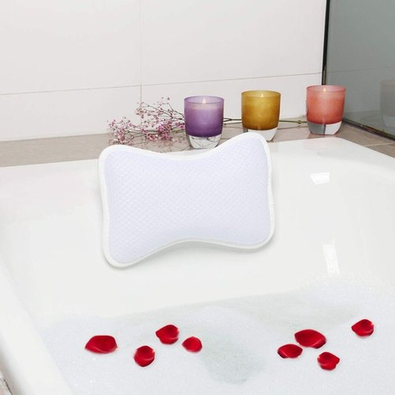 Coastacloud Bath Pillow with Suction Cups, Supports Neck and Shoulders Home Spa Pillows for Bathtub, Hot Tub, Tub Pillows Rest Portable, Relaxing & Comfortable - White