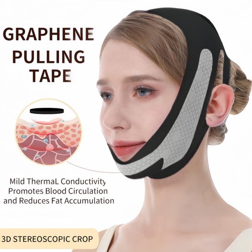 ROWMATE Graphene V-Line Mask, Chin Strap for Sleeping,Chin Strap for Women,Jaw Exerciser,Black,M