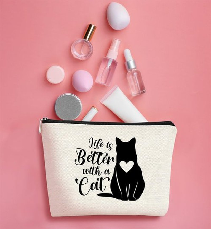BARPERY Cat Mom Gifts Cat makeup bag,Gifts for Cat Lovers,Small Cats Cosmetic Bags,Birthday Valentine's Day Gifts for Women Cat Moms Teen Girls Daughter Sister,Life is Better with Cat