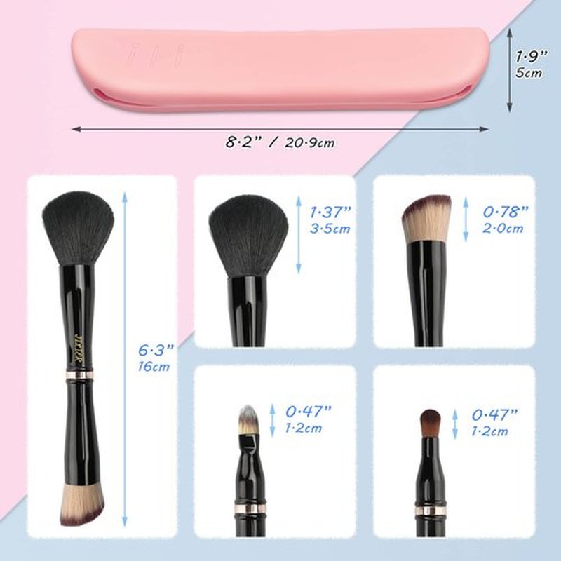 Jilier 4 in 1 Makeup Brush Set with Travel Makeup Brush Holder, Travel Makeup Brushes with Case, Double Sided Makeup Brushes with Silicon Portable Cosmetic Face Brushes Holder