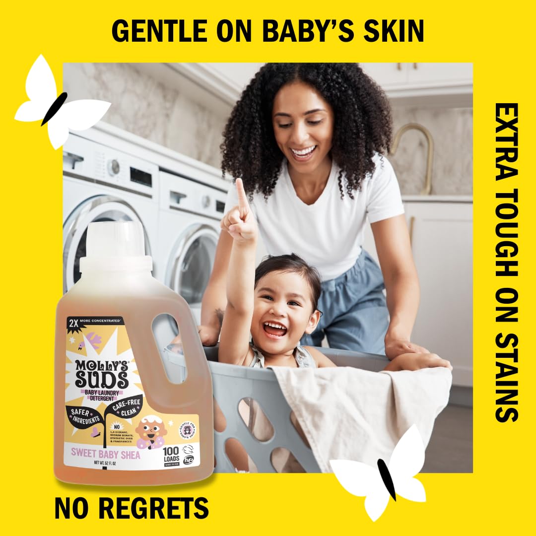 Molly's Suds Baby Liquid Laundry Detergent | Removes Formula, Poop & Spit-Up Stains | Extra Gentle for Infants, Babies, Toddlers (Sweet Baby Shea, 100 Loads)