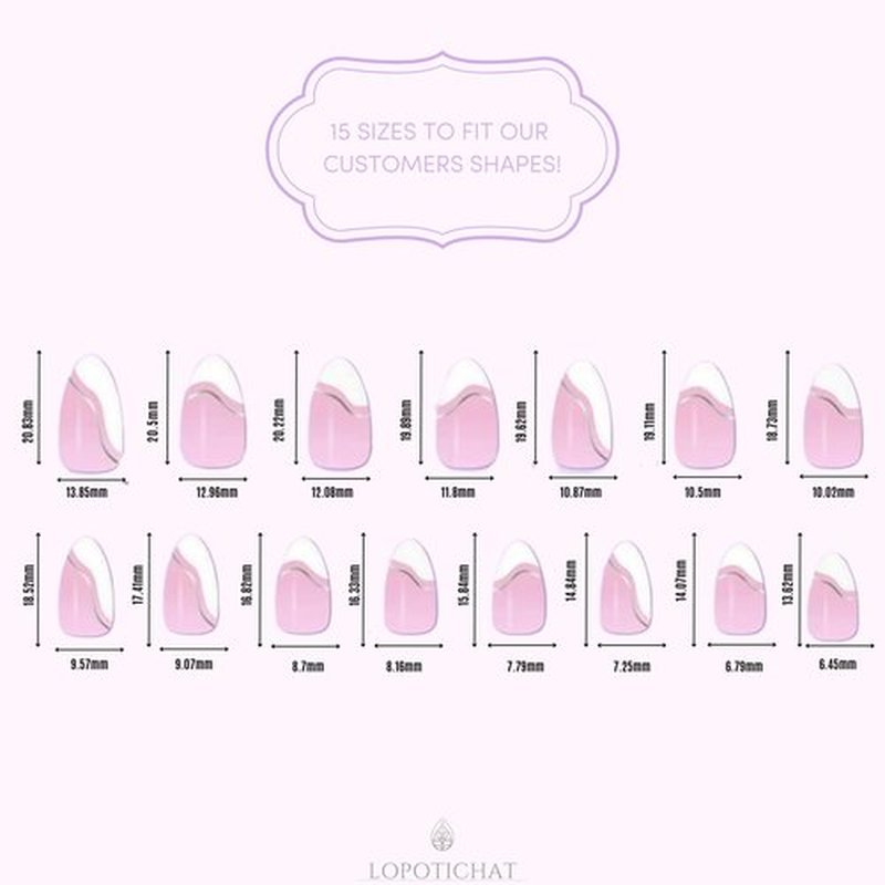 Lopotichat Ultra-Resistant Gel Press-On Nails Set - 30 Nails in 15 Sizes for Perfect & Natural Fit - Reusable Manicure for DIY Salon-Quality Nails at Home (Blush Bijou)