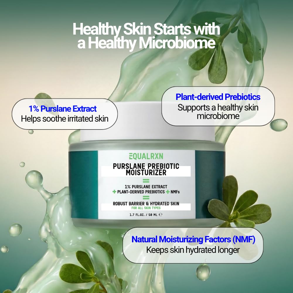 EqualRXN Purslane Prebiotic Gel Moisturizer for Face, Lightweight Oil-Free Face Moisturizer with Ceramides & NMF for Daily Hydration for Oily, Combination, Acne-Prone & Sensitive Skin