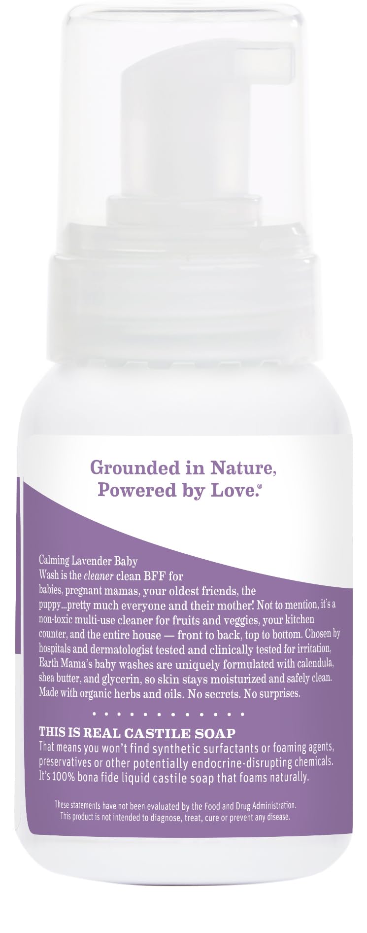 Earth Mama Calming Lavender Baby Wash Liquid Foaming Hand Soap, All-Purpose Lavender Body Wash for Sensitive Skin, Castile Soap with Coconut Oil, Shea Butter, Calendula, & Aloe, 6.27 Fl Oz
