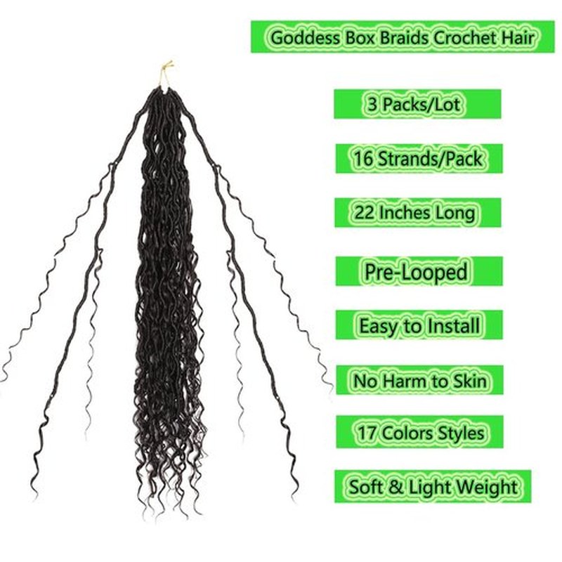 BALINGHAIR Goddess Locs Crochet Hair Black Brown 22 Inch 3 Packs Bohemian Faux Locs Crochet Hair With Curly Ends Pre Looped Hair Extensions 16 Roots/Pack(4#)