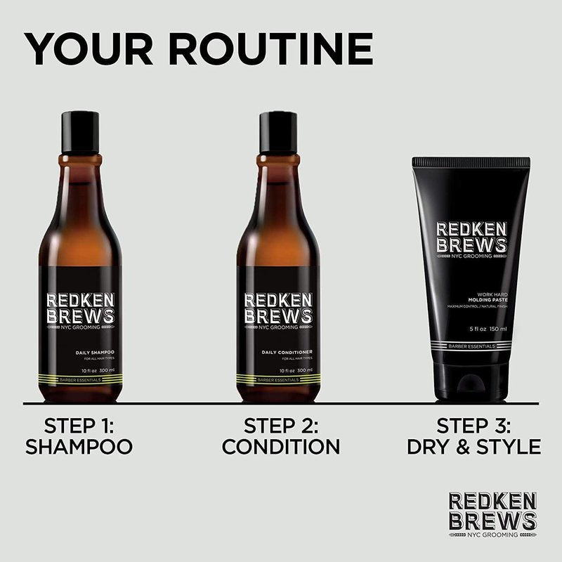 Redken Brews Daily Shampoo & Conditioner Set - Lightweight Cleanser for All Hair Types | 33.8 Fl Oz