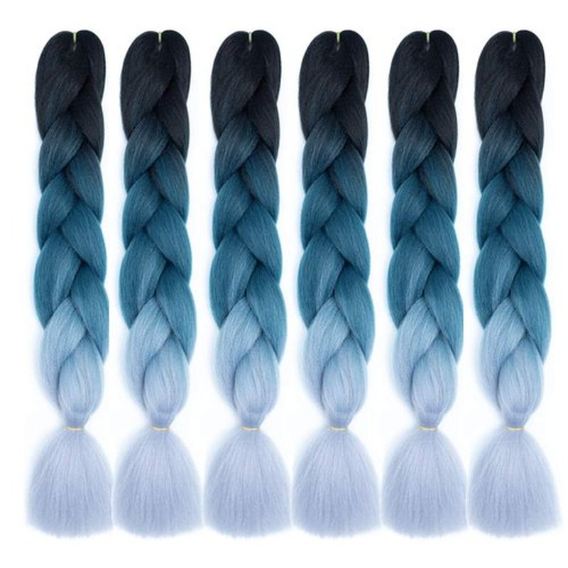 SHUOHAN 6 Packs Ombre Jumbo Braiding Hair Extensions 24 Inch High Temperature Synthetic Fiber Hair Extensions for Box Braids Braiding Hair (Black to Dark Blue to Gray)
