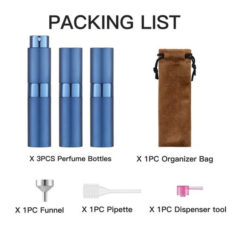 LISAPACK 8ML Atomizer Perfume Spray Bottle for Travel (3 PCS) Empty Cologne Dispenser, Portable Sprayer (Blue)