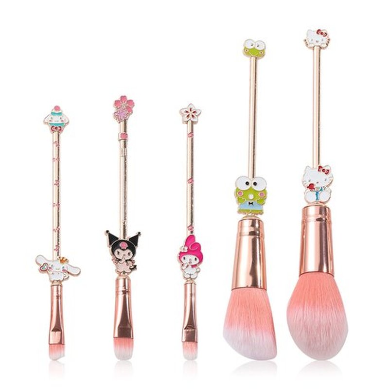 5PCS Cartoon Makeup Brushes Set with Pink Storage Bag, AnimeTheme Cosmetic Brushes, Best for Girl Women