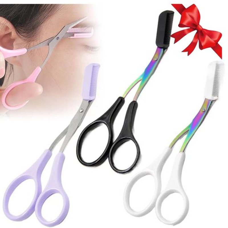 Eyebrow Trimmer Scissor, 2025 Upgraded Eyebrow Scissors with Comb, Professional Precision Eyebrow Trimmer Scissors for Women Men, Eyebrow Trimmer Hair Removal Makeup Grooming Tool (3 Pack A)