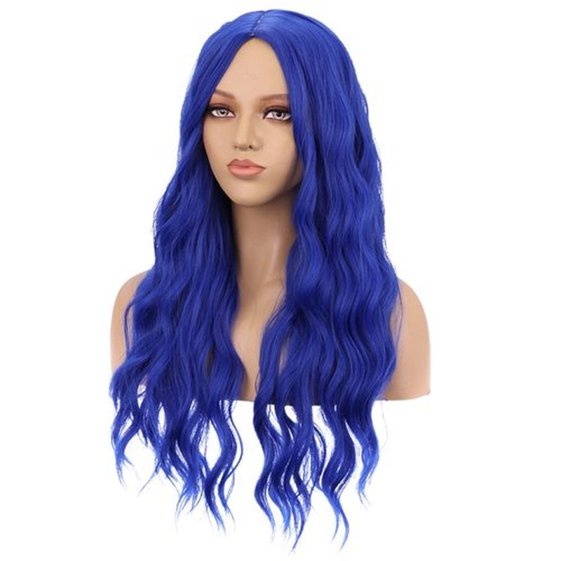 MAGQOO Dark Blue Wig Women Girls Long Curly Wavy Dark Blue Wigs Middle Part Heat Resistant Hight Density Synthetic Wigs (Dark Blue)