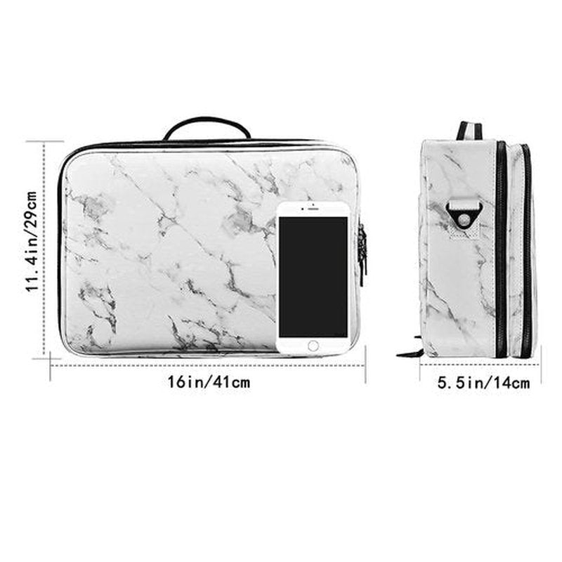 JOURMON Makeup Case Travel Makeup Train Case Organizer Cosmetic Bag Portable with Adjustable Dividers and Shoulder Strap for Makeup Brushes Toiletry Travel Accessories(Marble White Black, L)