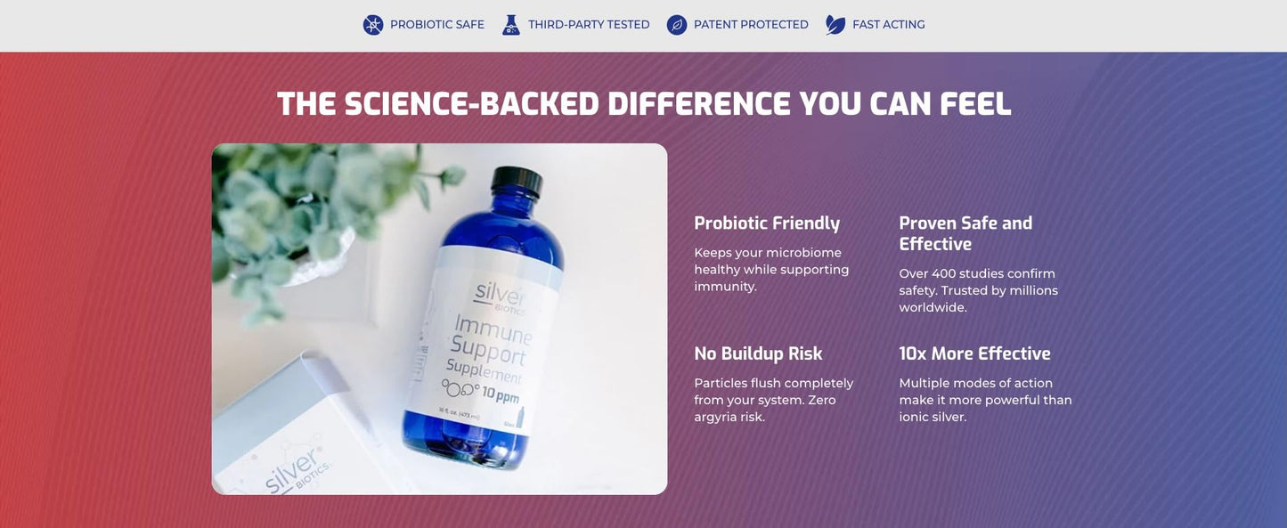 Silver Biotics Multivalent SilverSol Technology Ag₄O₄ 10 PPM Immune Support | Bio-Hacking Immune Building Natural Support (16 Fl Oz Glass Bottle)