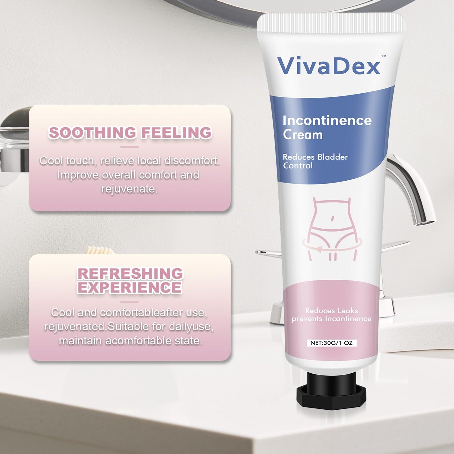 VivaDex Cream Incontinence for Women, Skin Protectant Moisture Barrier, Gentle Soothing Lightweight Non-Greasy Daily Intimate Skin Care (1PCS)