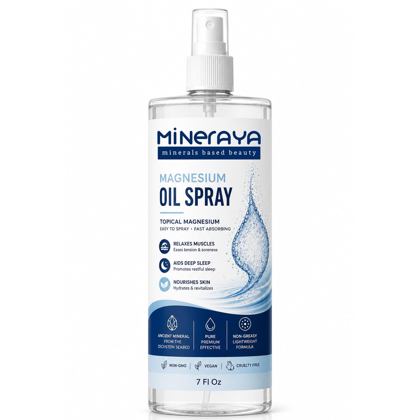 MINERAYA Magnesium Oil Spray 7 Fl Oz. Organic, Extra Strength Topical Magnesium Spray for Feet, Muscle Recovery & Sound Sleep