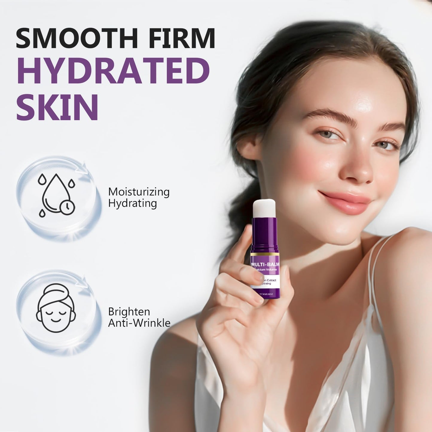 Hajoyful Calcium Multi Balm, Calcium Volume & Wrinkle Core Stick, Korean Collagen Moisturing Stick, Hydrating, Firming Skin, Suitable for Face, Eyes & Neck, 9g