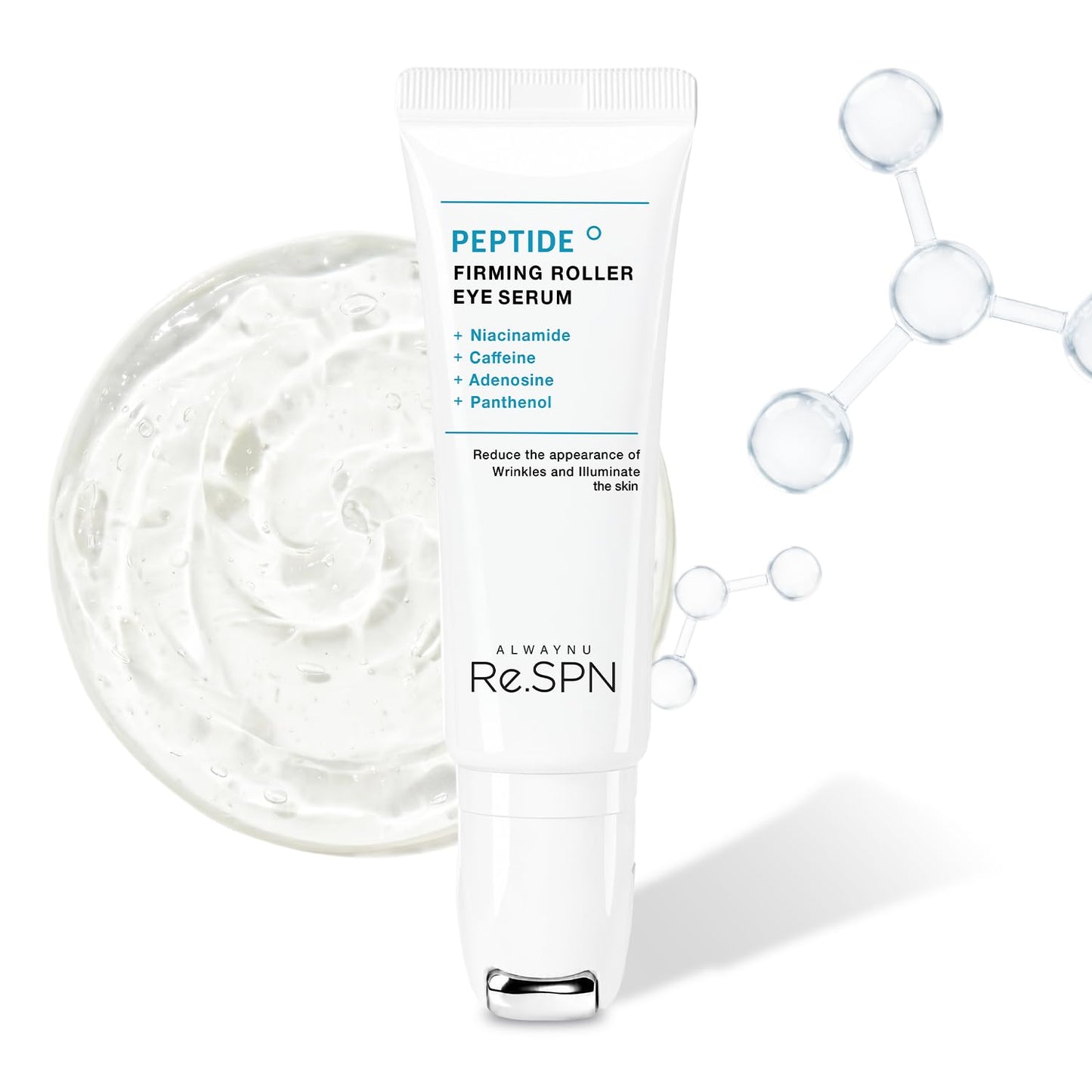 Re.SPN Peptide Firming Roller Eye Serum–Hydrating Eye Care for Puffy Eyes & Dark Circles with Caffeine & Niacinamide,Cooling Gua Sha Metal Applicator,Under Eye Brightener, Vegan K-Beauty(0.67 fl oz)