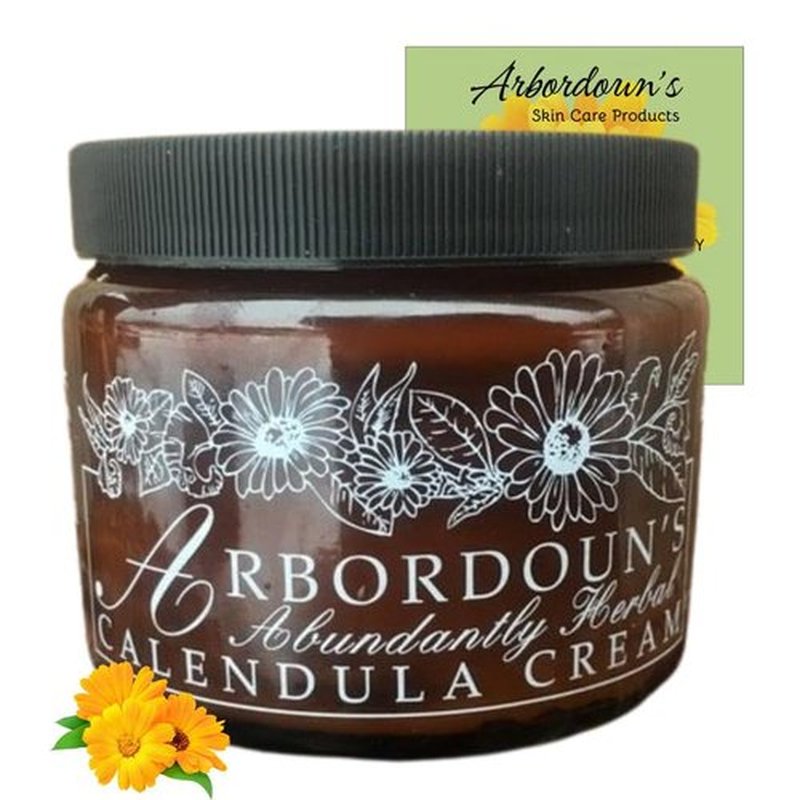 Calendula Cream 9oz Amber Jar Contains Comfrey, Oregon Grape, Aloe, Beeswax. Tattoo Aftercare Kit Essential. Soothing Eczema Salve. Home Grown and Hand Poured Since 1984 Arbordoun Ingredients Insert