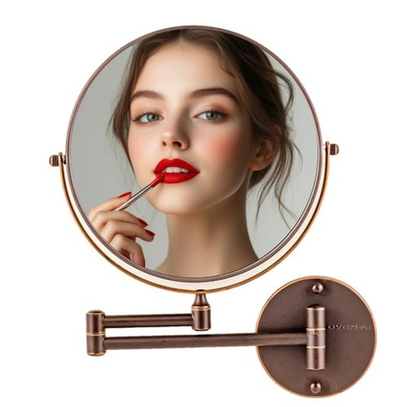OVENTE 9" Wall Mounted Makeup Mirror with 1X/10X Magnification, Double Sided Magnifying Round Bathroom Vanity Mirror, 360° Swivel Design, Extendable and Folding Arm, Antique Bronze MNLFW90ABZ1X10X