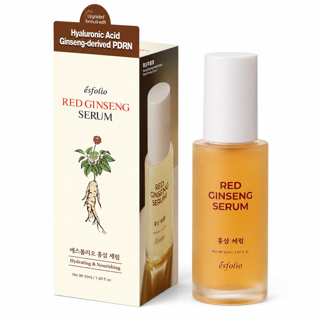 Esfolio made in Korea Red Ginseng Serum 1.69 Fl Oz, Lightweight Facial Serum with Red Ginseng Extract, Fast Absorbing Daily Face Serum for Soft and Refreshed Skin, Korean Skincare