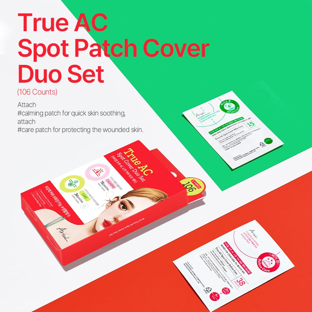 Ariul True AC Clear Spot Patch Duo – Early Care & Post-Blemish Hydrocolloid Patches with Salicylic Acid, Niacinamide, Tea Tree & Cica, Ultra-Thin, Korean Skincare (106 Count)