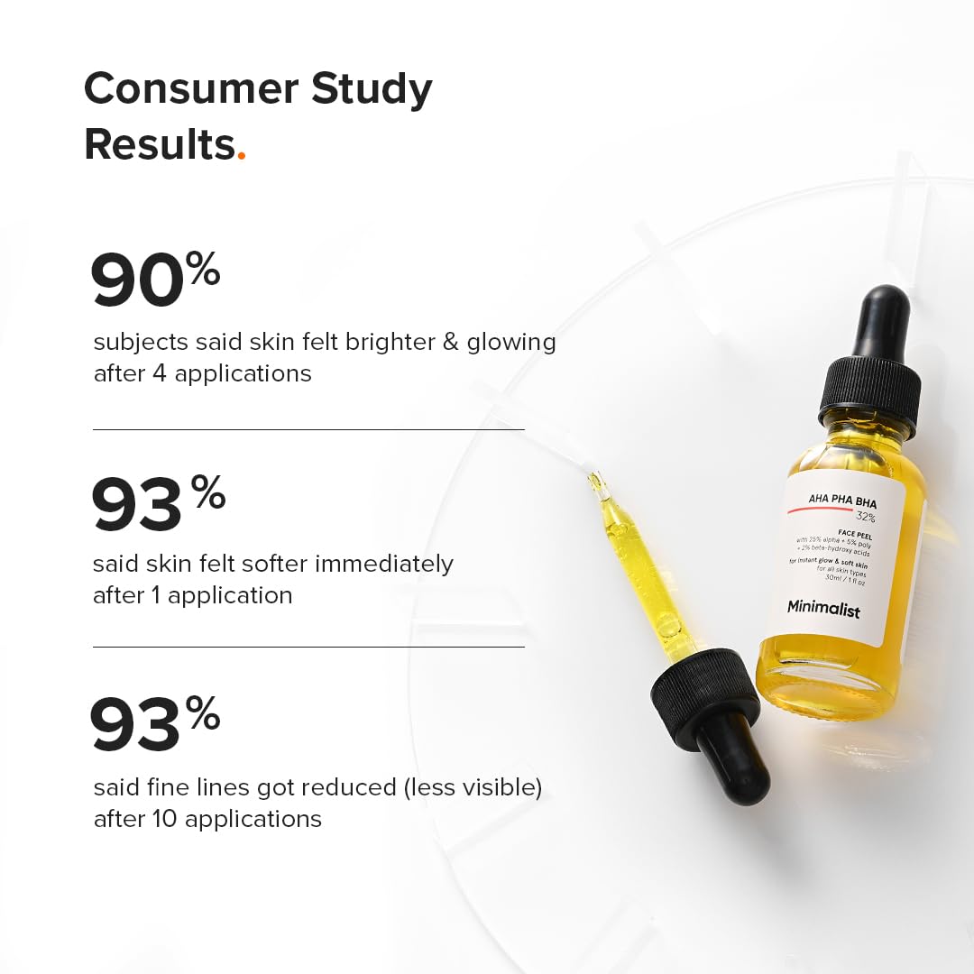 Minimalist 32% AHA BHA PHA (Turmeric Root Extract) Peeling Solution for Glowing Skin & Pore Cleansing | Weekend Facial Exfoliant Peel for Deep Pore Cleansing | For Women & Men | 1 Fl Oz / 30 ml