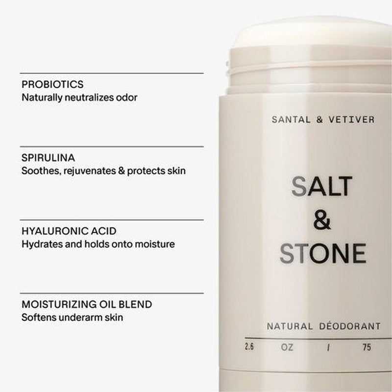 SALT & STONE Natural Deodorant - Santal | Extra Strength Natural Deodorant for Women & Men | Aluminum Free with Probiotics, Seaweed Extracts & Shea Butter (2.6 oz)