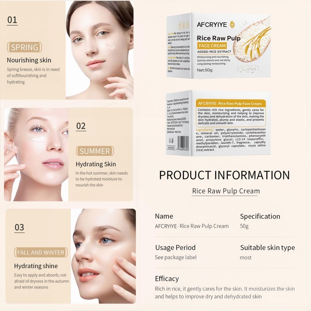 Rice Face Cream – Anti-Aging Moisturizer with Rice Extract & Rice Water, Deep Hydration to Reduce Fine Lines, Wrinkles & Restore Skin Elasticity – Daily Facial Cream for Dry & Sensitive Skin 50g (1)