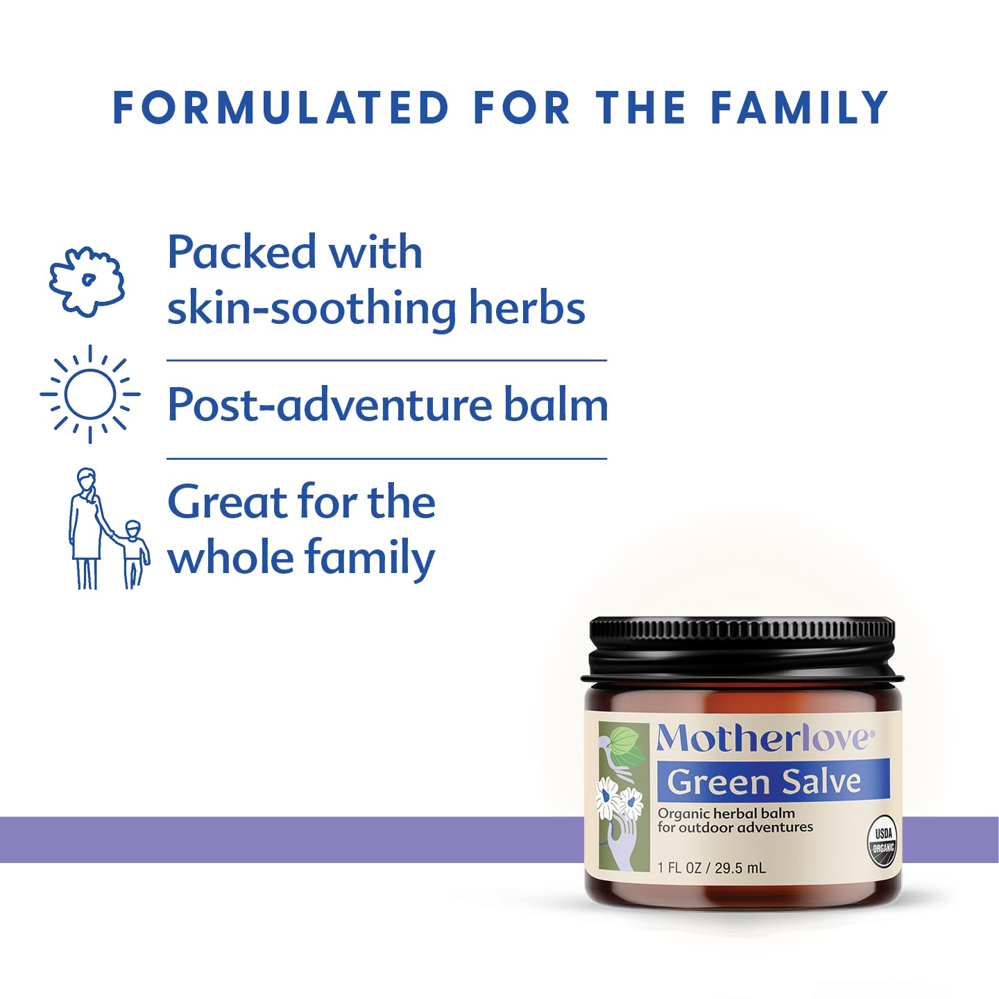 Motherlove Green Salve (1 oz) Family-Friendly Outdoor Adventure Ointment to Soothe Skin - USDA Organic
