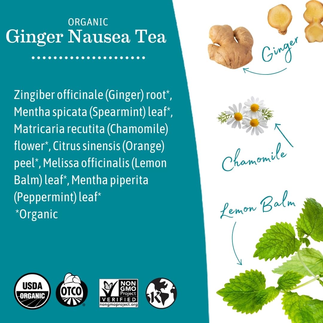 Earth Mama Organic Ginger Nausea™ Tea | Comforts Occasional Nausea + Morning Sickness, 16 Teabags Per Box