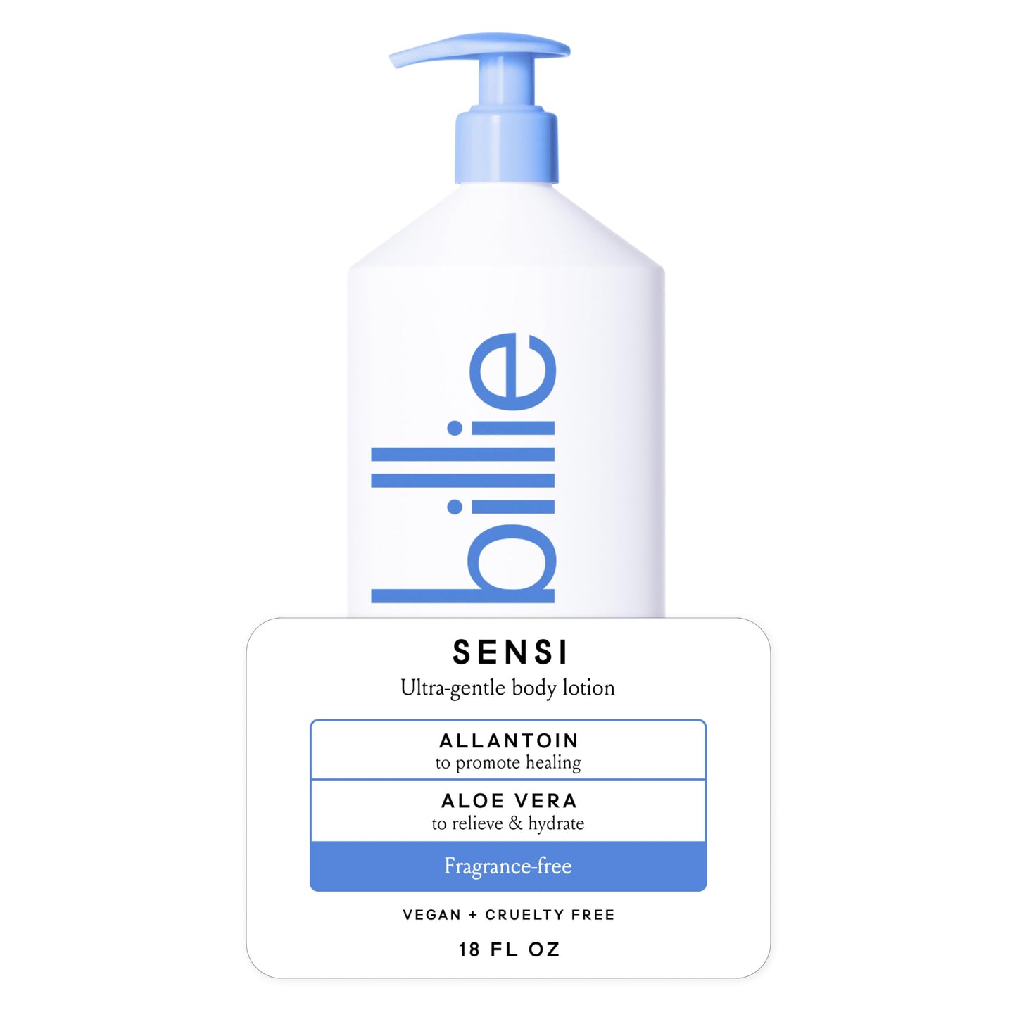 Billie Sensi Ultra-Gentle Women's Body Lotion, Fragrance-Free, Allantoin & Aloe Vera, 18 fl oz