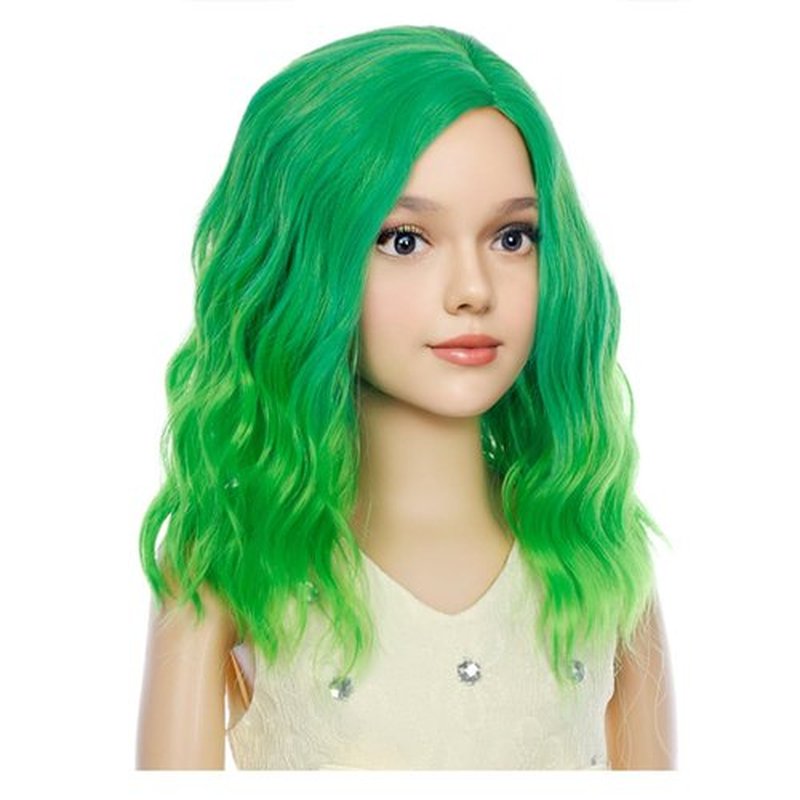 MAGQOO Green Wig Kids Girls Short Curly Wavy Green Ombre Hair Wigs Synthetic Heat Resistant Cosplay Costume Party Wigs