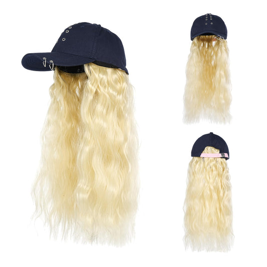 SUNBORRY Hat Wig for Women Baseball Cap with Hair hat with hair attached for women Extensions Adjustable Hat Attached 26" Long Wavy Hairpieces Synthetic Wig