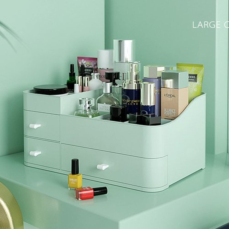 POFUOT skin care organizer,Makeup Desk Organizer With Drawers,Countertop Organizer for Cosmetics,Vanity brush with Holder for Lipstick, Brushes, Eyeshadow, and Desktop (A-Large-greener)…
