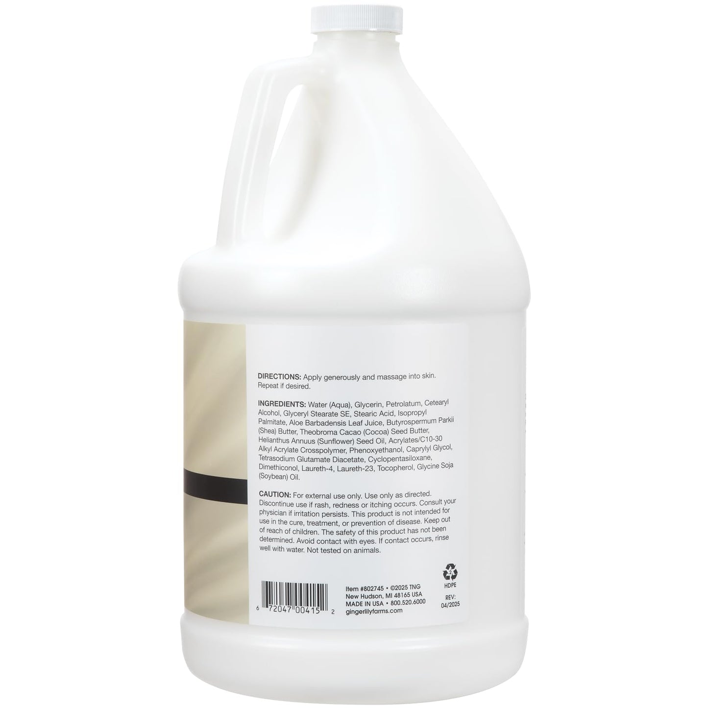 Ginger Lily Farms Botanicals Shea Indulgence 24H Deep Hydration Body Lotion, 100% Vegan & Cruelty-Free, Fragrance-Free, 1 Gallon (128 fl oz) Refill