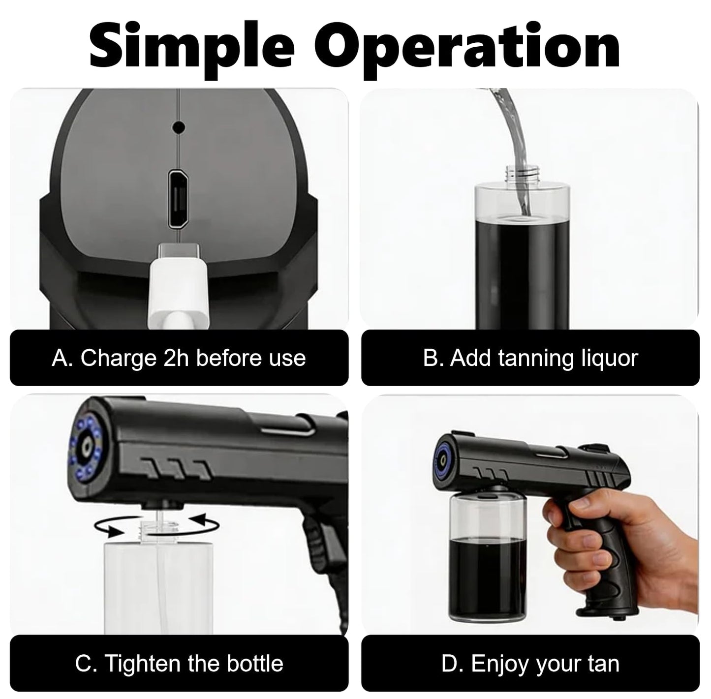 Portable Spray Tan Machine Cordless, Handheld USB Rechargeable Spray Tan Gun with Fine Atomization Spray for Home, Travel, Salon, Beach & Mobile Tanning, Dark Grey