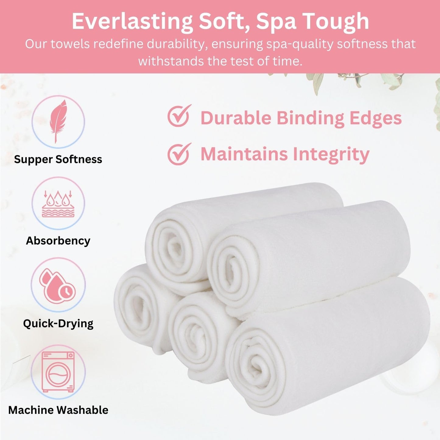 Efforest Facial Towels for Estheticians – Microfiber Soft Spa Towel for Skincare, Massage & Professional Use (White, Pack of 5)