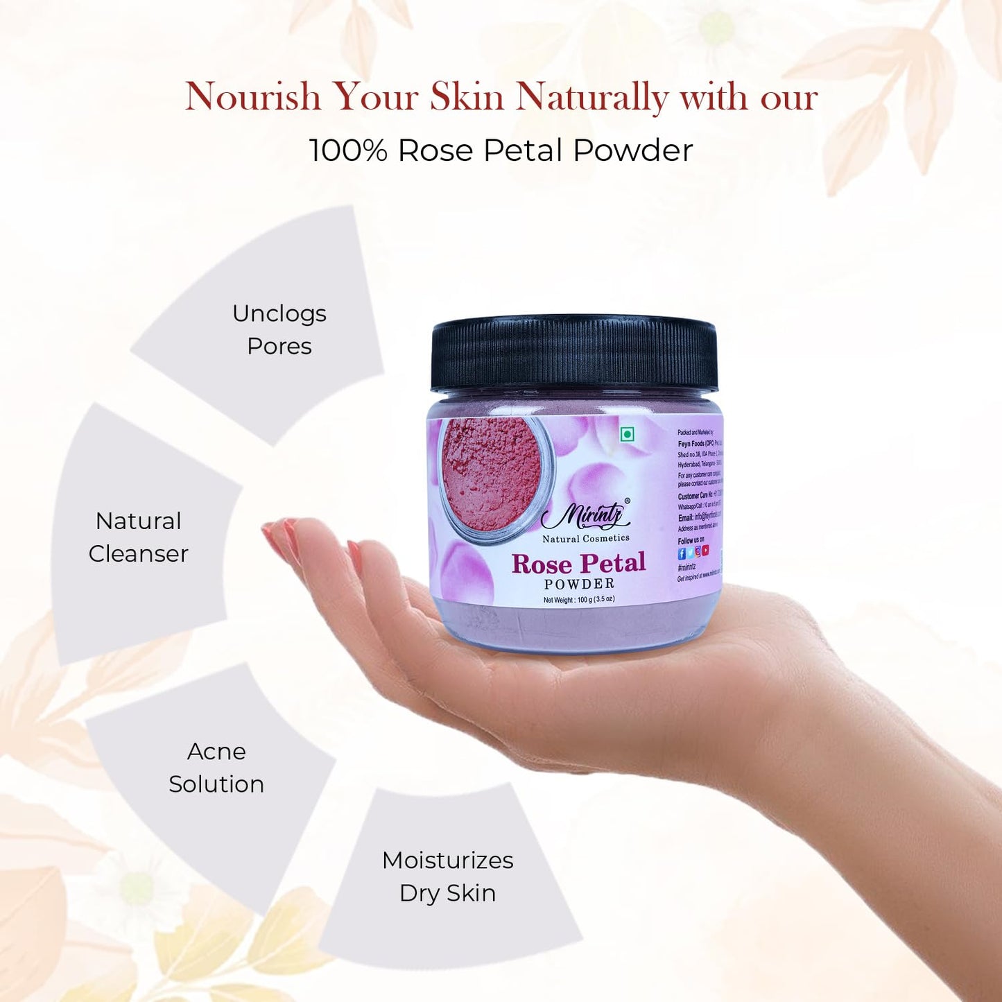 Mirintz 100% Natural Dried Rose Petals Powder (100 gms) | Best for DIY Face Masks Skincare Peel Off | Ayurvedic Skin Care Glow Recipe | Real Rose Petals Powder Brightening Face Mask